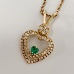 【中古】ウォルサム WALTHAM ダイヤモンド ネックレス YG イエローゴールド エメラルド ダイヤモンド ペンダント ハートモチーフ 750 レディース