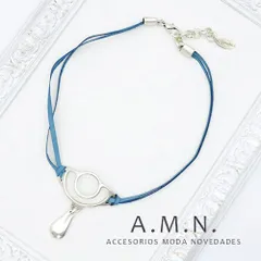 レディースネックレス　A.M.N.　ドロップペンダント　ショートネックレス　スカイブルー