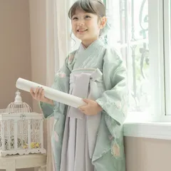 簡単袴セット【HAKAST14-C】花柄刺繍チュールレース袴セット　～ミント×灰色袴～　キャサリンコテージ　TAK　小学生　袴　卒業式