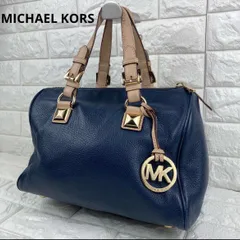 マイケルコース　ペプルドレザー　ハンドバッグ ボストンバッグ　チャーム付き　紺ハンドバッグ  ミニボストンバッグ　チャーム付き　レザー　本革　ネイビー　紺色　レディース　 トートバッグ　肩掛け　おしゃれ　カジュアル