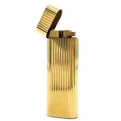 【K691】Cartier（カルティエ）/ストライプ/オーバル型/ライター/ゴールド/メッキ/ガスライター/火花確認済み