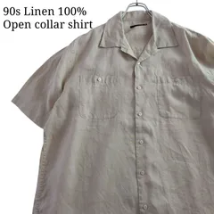 【90s】古着 リネンオープンカラーシャツ 半袖 ボックスシルエット ベージュ