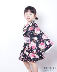 キッズ 子供 レディース-甚平 キティ レース付き ラメ 兵児帯縫い付け付き　100/110/120サイズ お祭り パジャマ　ハローキティ　ラメ無し黒-N
