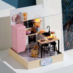 ドールハウス 製作キット 手作りキット クラフトセット ミニチュア キッチン 小部屋 ピンク かわいい