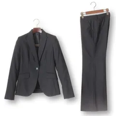 04【極美品】コムサイズム パンツスーツ 上M 下S ★未使用に近い★ 9号 7号 ブラック 黒 ストライプ柄 COMME CA ISM 春夏 ★極美品★