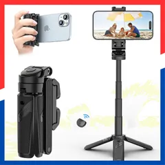 【即日発送】三脚 スマホ スマートフォンホルダー リモコン付き 折りたたみ式 コールドシュー付き ・超ミニ】4段階伸縮 コンパクト 三脚【2024新開発 多機能スマホグリップ iPhone 自撮り棒 Androidに対応 JJ02 写真/旅行/動画を撮る/セル