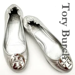 Tory Burch フラットシューズ 本革 ロゴシルバー ラウンドトゥ 