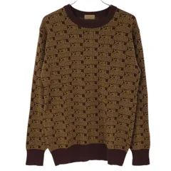 美品 Vintage イヴサンローラン Yves Saint Laurent ニット セーター ロングスリーブ 長袖 総柄 ロゴ柄 ウール トップス メンズ M ブラウンのサムネイル
