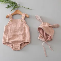 ☆ ピンク ☆ 80CM ☆ ベビーウサギサロペット pk0503 サロペット ベビー 耳付き帽子 セット ロンパース 赤ちゃん baby うさぎ かわいい 男の子 女の子 綿 コットン ピンク アイボリー? お出かけ 写真撮影 衣装