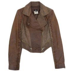VERSACE ヴェルサーチ VERSACE JEANS COUTURE パッチワーク ライダースジャケット アウター レディース S レザー ブラウン ヴィンテージ