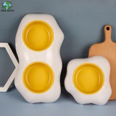 ペット食器 ペット食器台 フードボウル 猫用食器 餌皿 ポーチドエッグ型 分離デザイン 滑り止め 可愛い シングル ダブル スタンド 猫用
