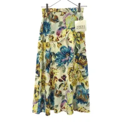 ノーマカマリ 未使用 日本製 花柄 ロング丈 フレアスカート 63 ホワイト系 Norma Kamali バックジップ タグ付き レディース