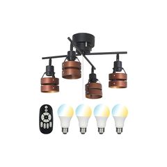 共同照明 シーリングライト 4灯 6畳 調光 調色 LED電球40W形付き ブラウン GT-DJX-2D-6WT-2 天井照明 スポットライト リモコン対応 プルスイッチ 北欧 ウッドリング おしゃれ 天然木