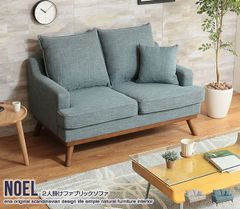 ◆選べる2カラー◆ 数量限定 ソファ 2人掛け ファブリックソファ クッション1個付 脚付き ベージュ ブルー