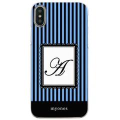 【新品未使用】iPhone14 Pro アイフォン14プロ クリア ハードケース ( ストライプブルー  イニシャルA ) ボーダー ストライプ イニシャル アルファベット