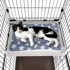 【特価商品】POOKIE ペット マット ケージ用 猫 ベッド 落ちない 四隅紐付き ボア あったか 柔らかい リバーシブル 洗える モフモフ ふわふわ キャットタワー ソファ (グレースター)
