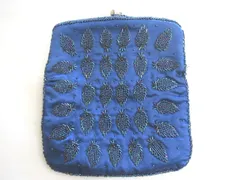 ネイビー　ビーズ刺繍ポーチ　がま口ポーチ　USED　アンティーク　ヴィンテージ