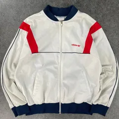 80s 90s Vintage USA製 adidas Track Jacket Trefoil アディダス ヴィンテージ トラックジャケット ジャージ ジップアップ トレファイル ロゴ刺繍 黒×赤×紺 メンズ  L