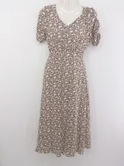 ◇ GRL グレイル 総柄 レースアップ 半袖 ロング ワンピース サイズS ホワイト グレー レディース P  【中古】 【1208300000730】