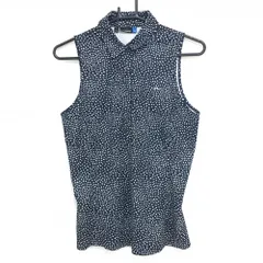 【超美品】ジェイリンドバーグ ノースリーブポロシャツ ネイビー×白 ドット 胸元ロゴ レディース M ゴルフウェア J．LINDEBERG