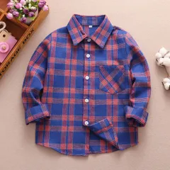 ☆ ブルー×レッド ☆ 110cm ☆ シャツ lykidche2 ネルシャツ キッズ 子供 こども 子ども ジュニア 長袖 長そで チェックシャツ フランネルシャツ 襟付き シャツ 秋 冬 男の子 女の子 子供服 子ども服 トップス カッコイイ かっこいい