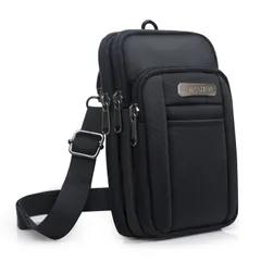 【特価商品】SPAHER スマホポーチ メンズ 小物入れ ウエストポーチ 防水 ベルトポーチ 小さめ マルチポーチ 旅行 アウトドア 登山 多機能収納 携帯 ガジェット ショルダーストラップ付き カラビナ付き 4層 ブラック
