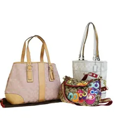 【中古】 3点セット コーチ COACH シグネチャー ショルダーバッグ トート ピンク ホワイト ブラウン キャンバス レザー 03HE011