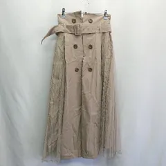 ◇ Θ mysty woman ダブルボタン ウエストベルト付き チュール ロング丈 フレア スカート サイズF ベージュ レディース E  【1410100001002】