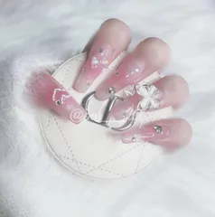 16 ネイルチップ 韓国 ワンホン ガーリー シンプル マグネット チークネイル リボン 蝶々