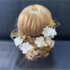 hg57 髪飾り 成人式 桜　かすみ草　ゴールド　パール