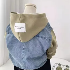 クーポンで10%OFF★ パーカー キッズ ジャケット アウター 春 秋 春服 秋服 コート フード付き 上着 子供服 男の子 デニム 切替 こども おしゃれ トップス ファッション 幼稚園 小学校 小学生 中学生 通学用  KCFC035(90-160)