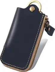 ALLUTHE キーケース メンズ レディース スマートキー対応 革 日本製 スマートキーケース キーホルダー ストラップ付き お揃い ペア 記念日 プレゼント( 03. ネイビー)