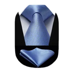 [HISDERN] ビジネス ネクタイ メンズ フォーマル ネクタイ ポケットチーフ セット チェック柄 おしゃれ 入学式 卒業式 就活 ブルー