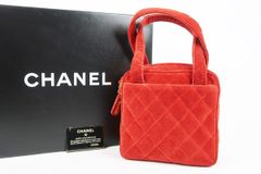 【美品】CHANEL シャネル ベルベット ハンドバッグ レッド系 ココマーク ベロア【SO87】