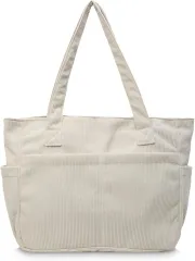 MT's SHOP トートバッグ レディース 大容量 軽量 コーデュロイ キャンバス 無地 サイドポケット 肩掛け 手提げ マザーズ SH396(アイボリー)