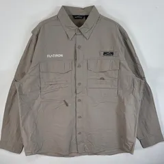 古着 エディーバウアー Eddie Bauer 長袖シャツ フィッシングシャツ ワンポイント ロゴ フラップポケ L  ベージュ 無地 メンズ