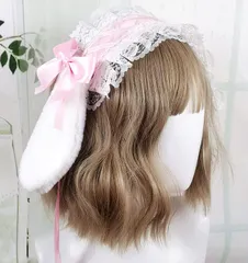 カチューシャ ヘッドドレス うさぎ 耳 髪飾り ロリータ うさ耳 コスプレ リボン (ライトピンク) [ライトピンク]