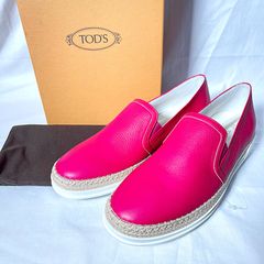TOD’S トッズ 38.5 （25.5cm相当） レザー エスパドリーユ スリッポン スニーカー シューズ ピンク系  レディース 箱・保存袋付きのサムネイル