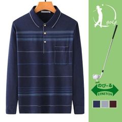 長袖Tシャツ ポロシャツ メンズ トップス ゴルフウェア 秋冬 紳士服 シンプル カジュアル 吸汗速乾 おしゃれ 秋冬 ボーダー柄