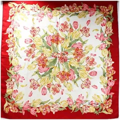 ニナリッチ シルク スカーフ ホワイト×レッド 花柄 中古 ABランク