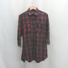 ◇ ⊂ semantic design チェック柄 七分袖 シャツ サイズM ワインレッド ブラック メンズ E  【1503050046039】