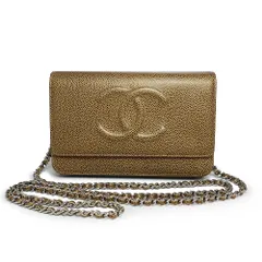 シャネル ココマーク チェーンウォレット 長財布 ショルダーバッグ 斜め掛け キャビアスキン レザー ブロンズ シルバー金具 A48654 箱付 CHANEL（未使用　展示品）