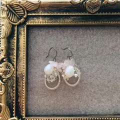 淡水パールとローズクォーツのピアス