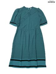 古着 Lady Carol Petites アメリカ製 ユニオンメイド チェック柄 千鳥格子柄 ロング丈 半袖 ワンピース 緑 (otu2507054)