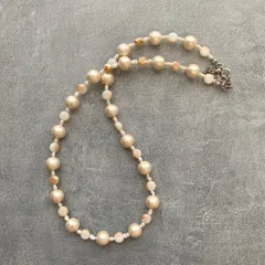 コットンパールネックレス チェコビーズ ハンドメイドネックレス40cm