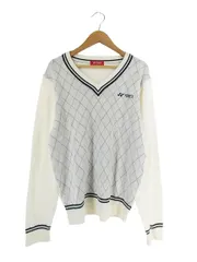 ヨネックス YONEX ニット 長袖 Vネック アーガイル ロゴ 刺繍 テニスウェア Mサイズ 白 QQQ