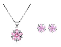 【特価商品】[N/N] スワロフスキー桜ピアスとネックレスセット 925シルバーピアス針アレルギー対応 キラキラ可愛いレディースイヤリング