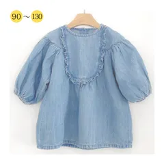 デニムチュニック【90-120】春　ワンピース　スモック　フリル　女の子　長袖