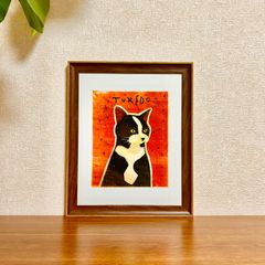 久下貴史 版画 (キャンバスジクレー) 猫にワインは豚に真珠的かも 大