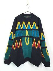 古着 90s オーストラリア製 COOGI カラフル マルチ パターン ウール ニット セーター XL 古着 